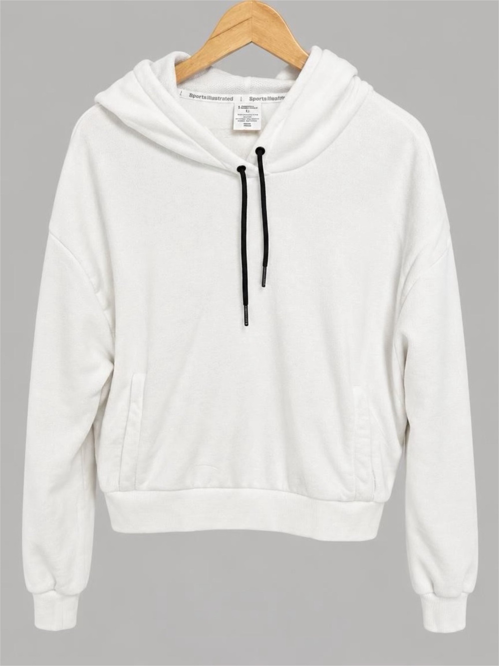 Sports Illustrated White Hoodie with Black Back/Sleeve Stripe & Drawcords